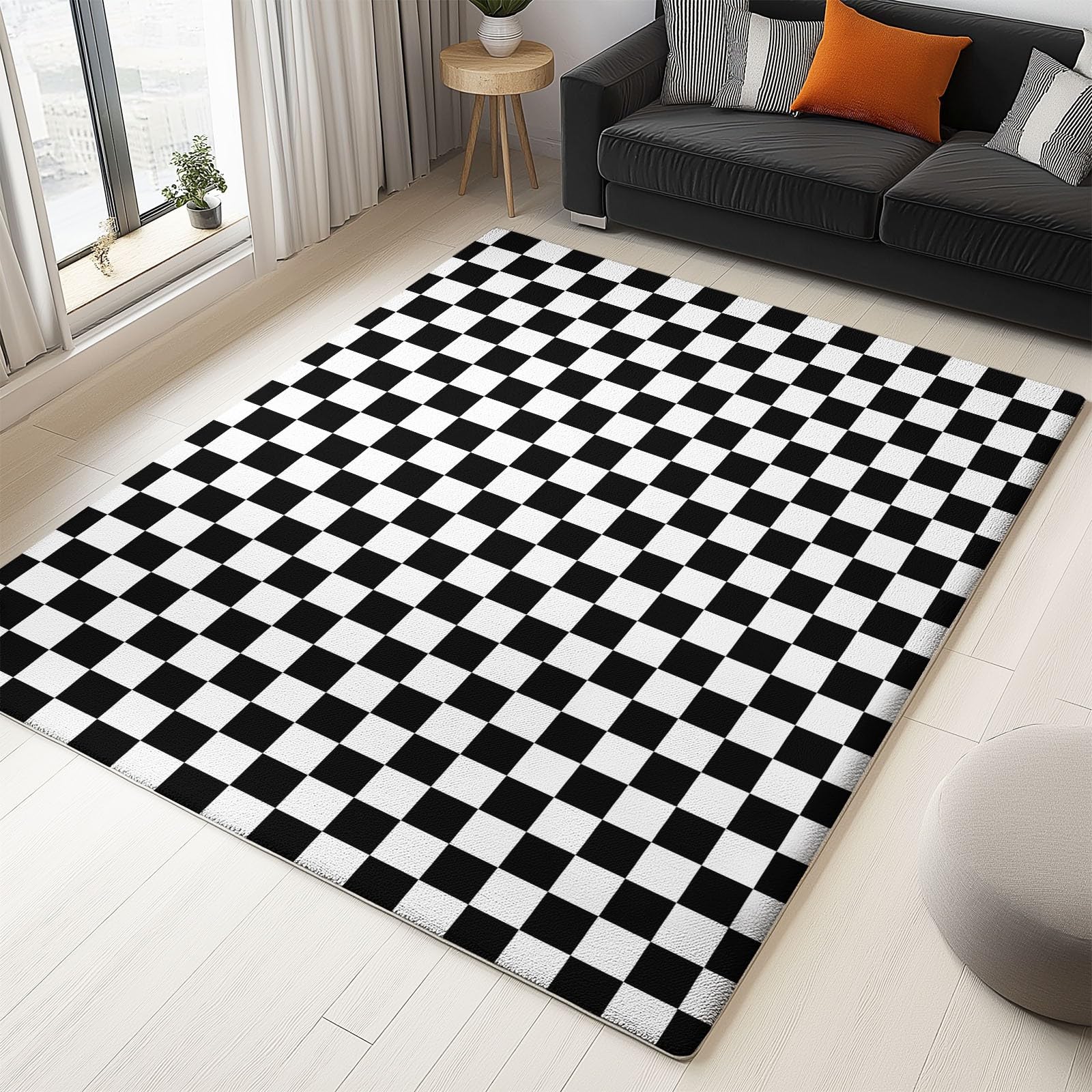 80 x 150 cm Geometryczny dywan można prać w pralce, antypoślizgowy, bezpieczny flanelowy dywan do pokoju dziecięcego - łatwy do czyszczenia, krótki włos, czarno-biały