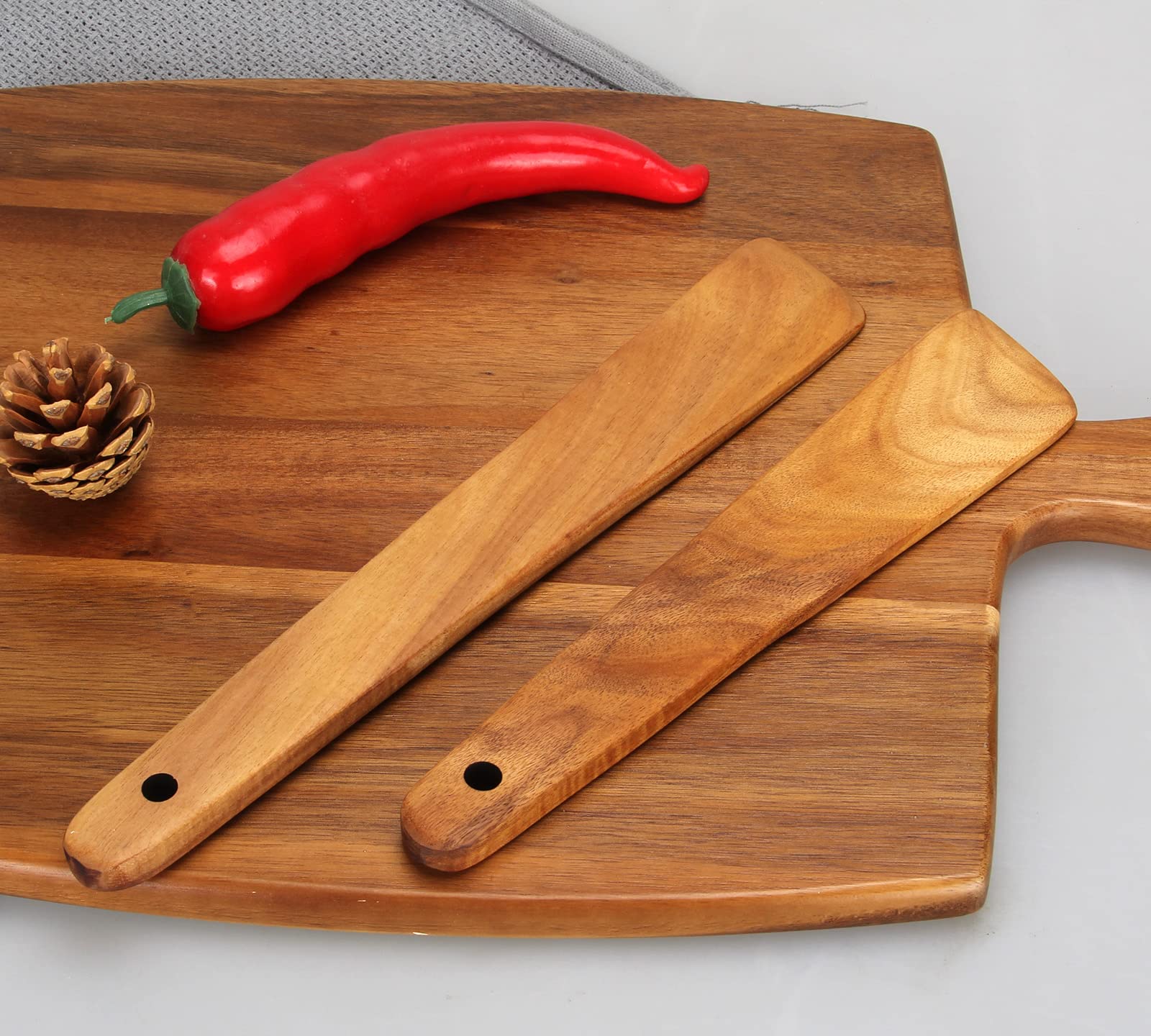 Juego de 2 espátulas de madera de teca, espátulas planas para cocina, espátulas de madera para cocinar, hornear, antiadherentes, utensilios de cocina, espátulas para remover masa madre, espátula para
