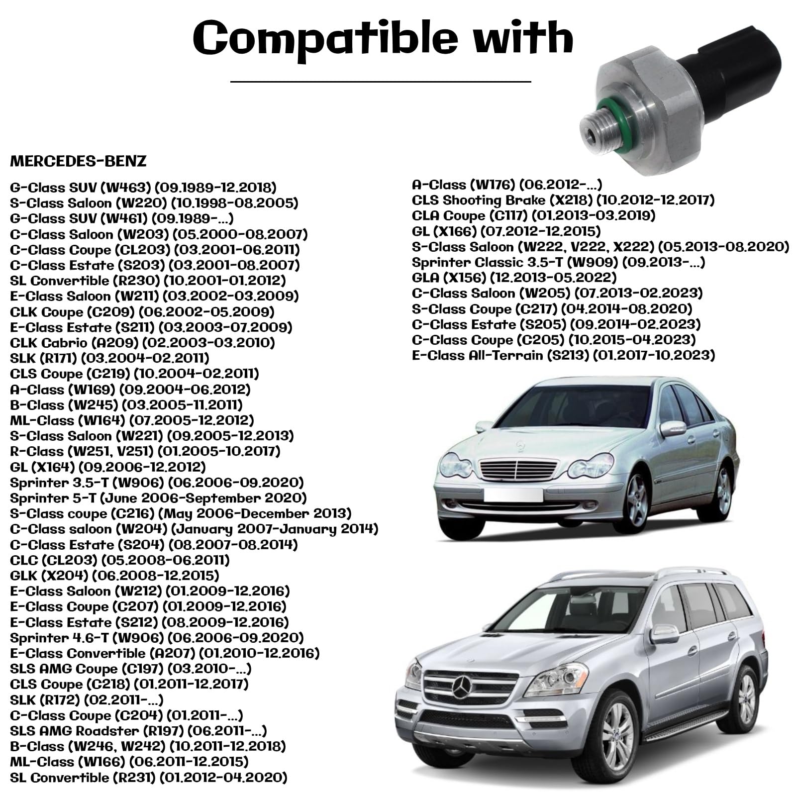 Twowinds - Sensore temperatura A0045429018 Compatibile con Mercedes Classe B, Classe C, Classe CLS, Classe E, Classe GLC, Classe S, Classe S, Classe SL - Sensore di pressione A/C - Pressostato