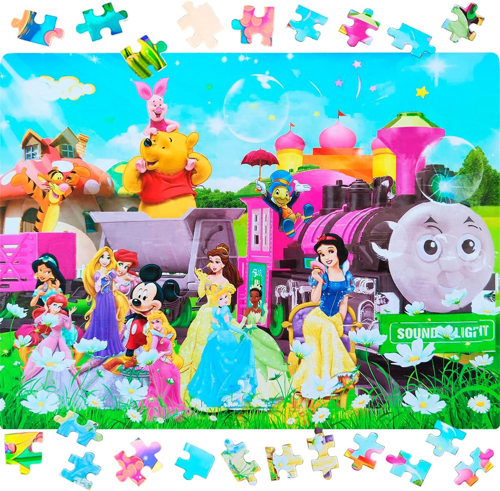 Princess Puzzle for Kids Age 3-5 Wood Jigsaw Puzzles 60 Pieces for Kids Girl Gift Ages 4-8 Princess Train