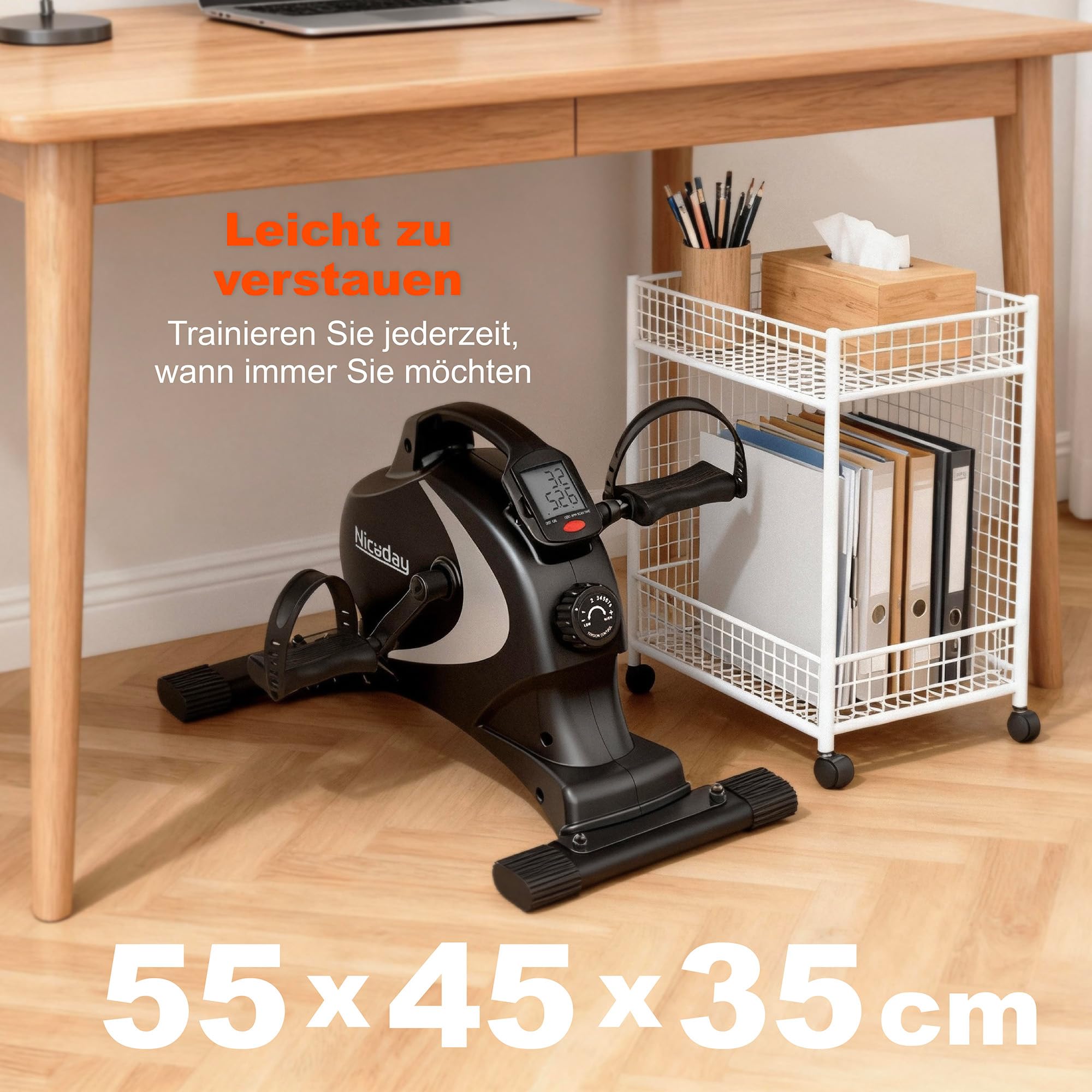 Niceday Pedaltrainer für Arme und Beine mit 8 Magnetstufen und LCD Display | Leiser Beintrainer mit LCD und Tragegriff, perfekt für Senioren, Büroarbeit und gelenkschonendes Training im Sitzen geeignet