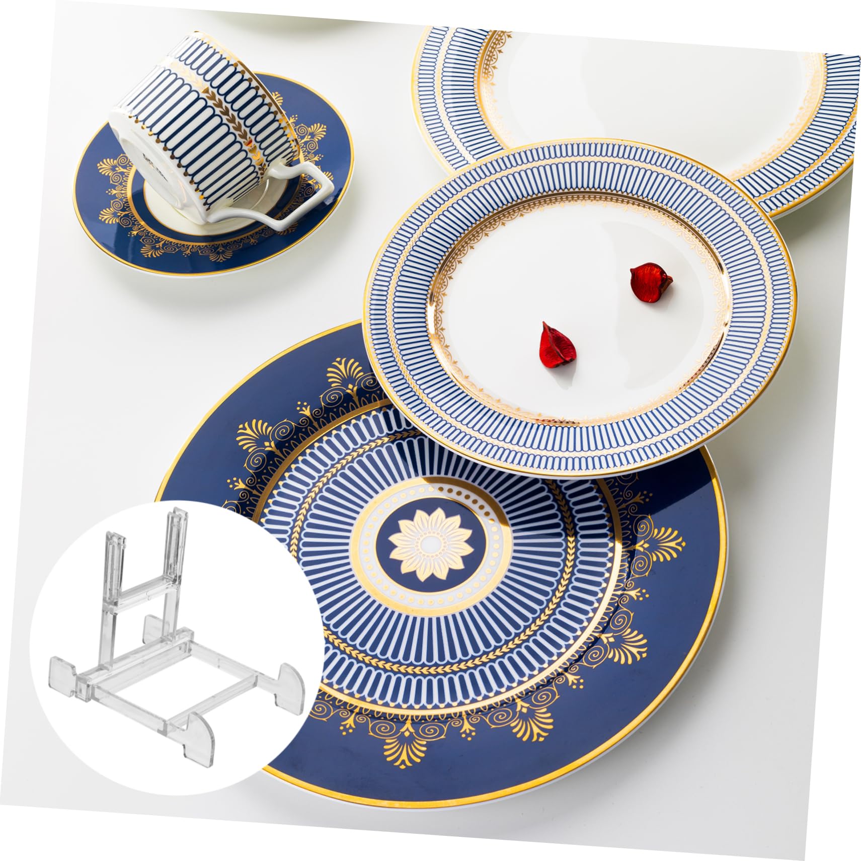 GRIRIW 5pcs Plastic Display Stands Adjustable Plate Storage Racks Trapezoid Brackets for Shelves