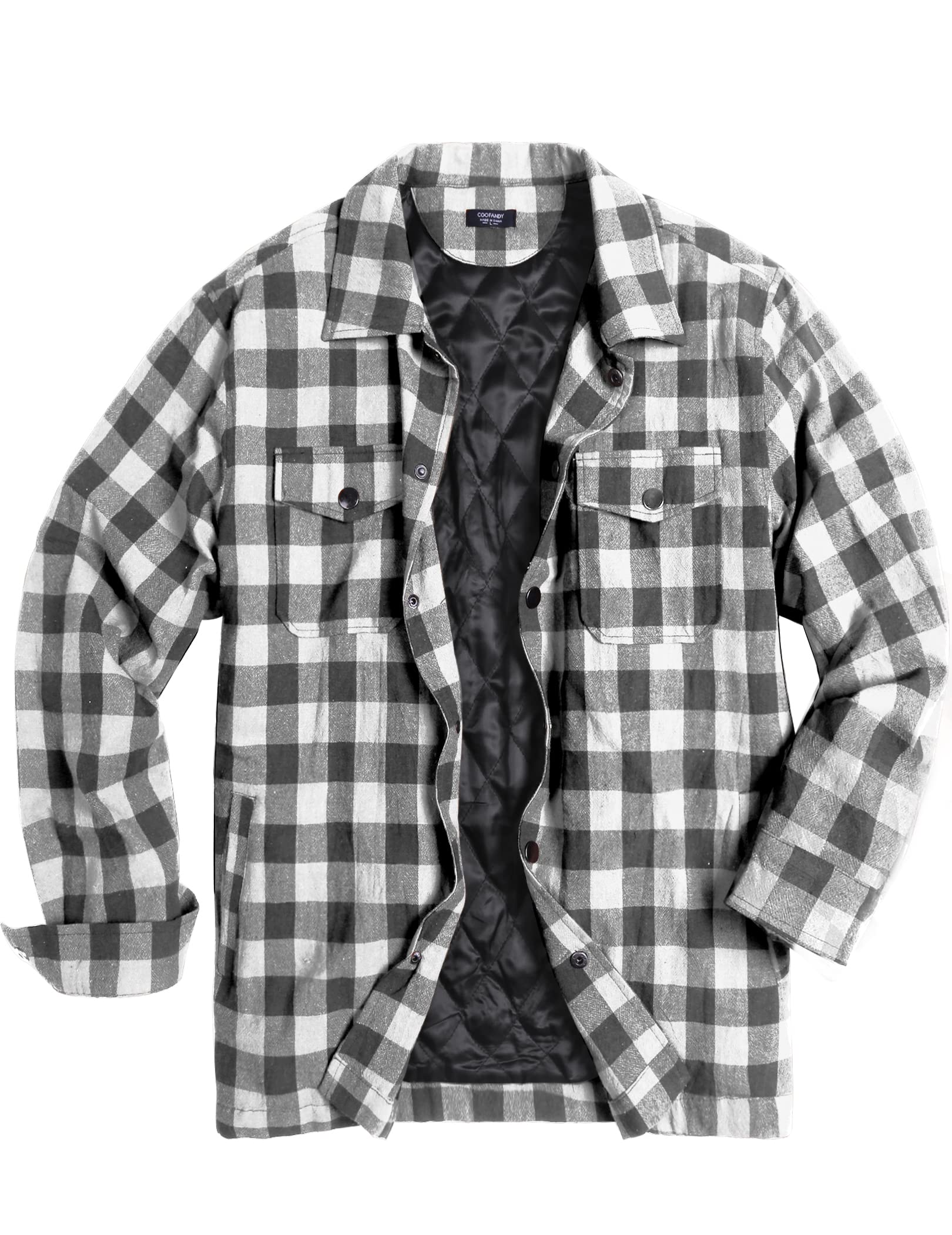 COOFANDY Camisa De Hombre Chaqueta Camisa Térmica De Cuadros Forro Camisas De Franela De Leñador De Invierno Gris Claro M