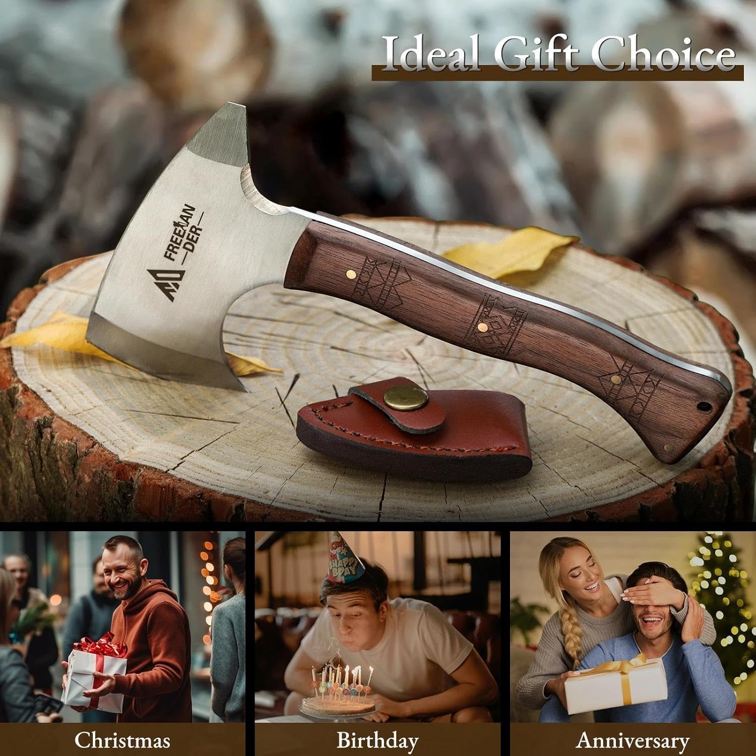 Freelander 7.9'' Throwing Axe Set with Leather Sheath, 3 Pack High Carbon Stainless Steel Small Throwing Axes Hatchet for Adults, Men & Women, Ergonomic Wood Handle for Competition and Recreation