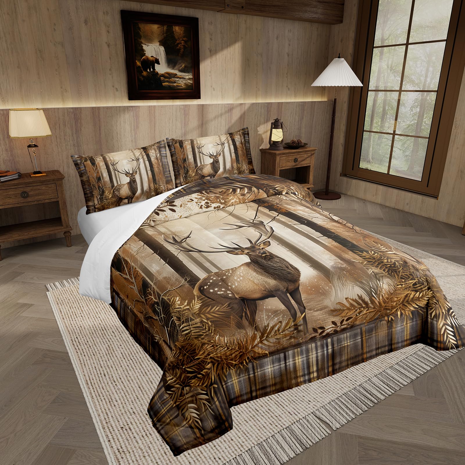 Feelyou Deer Hunting Comforter Set Hunter Themed Bedding Set for Kids Boys Girls Jungle Wild Animal Deer Comforter Soft Quilt Set Twin Size
