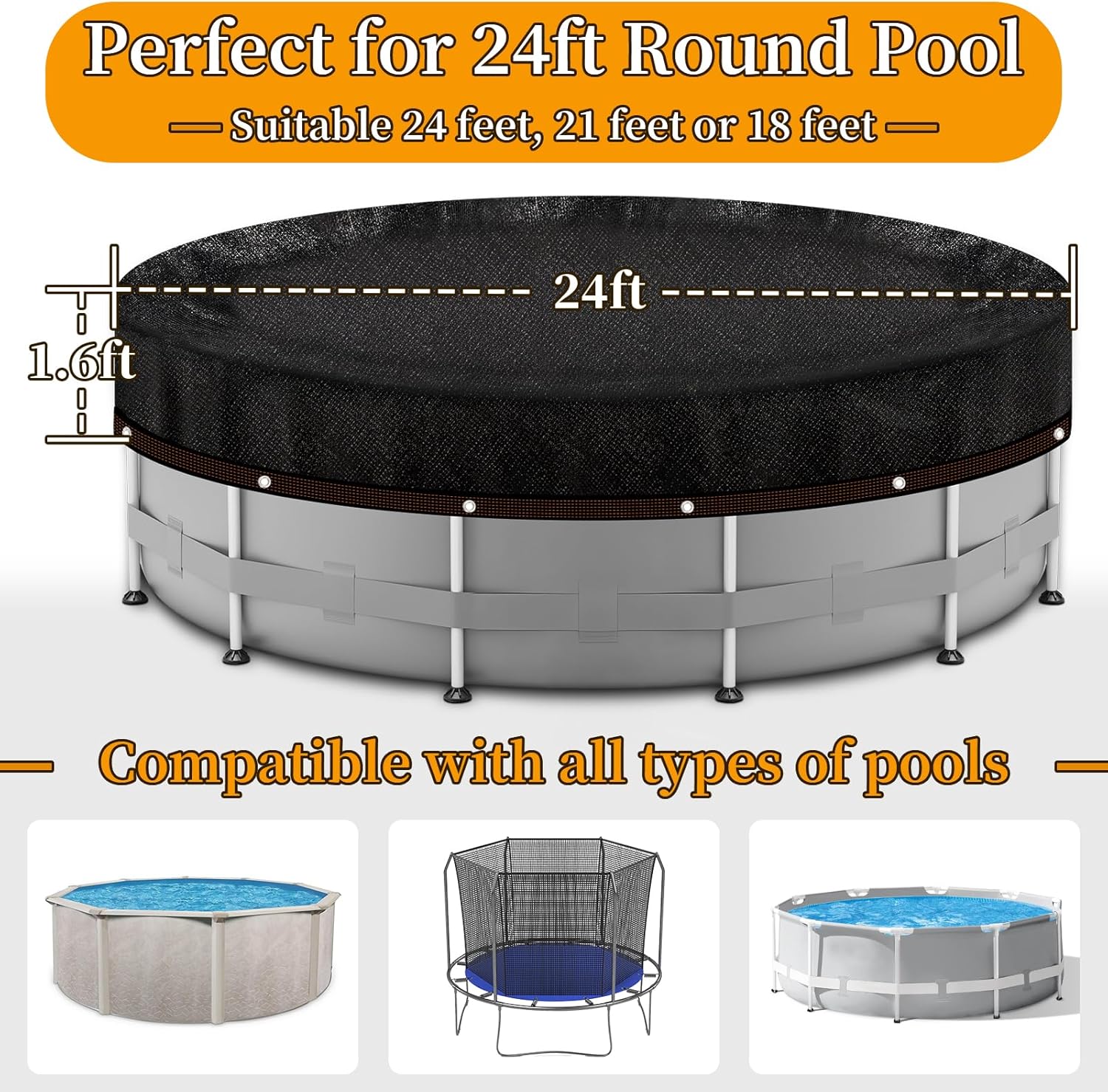24ft Round Leaf Net Pool Covers for Above Ground Pools,Winter Above Ground Pool Cover to Catching Leaves, Mesh Tarp with Grommets, Resistant Garden Sun Shade Netting(Only Cover)