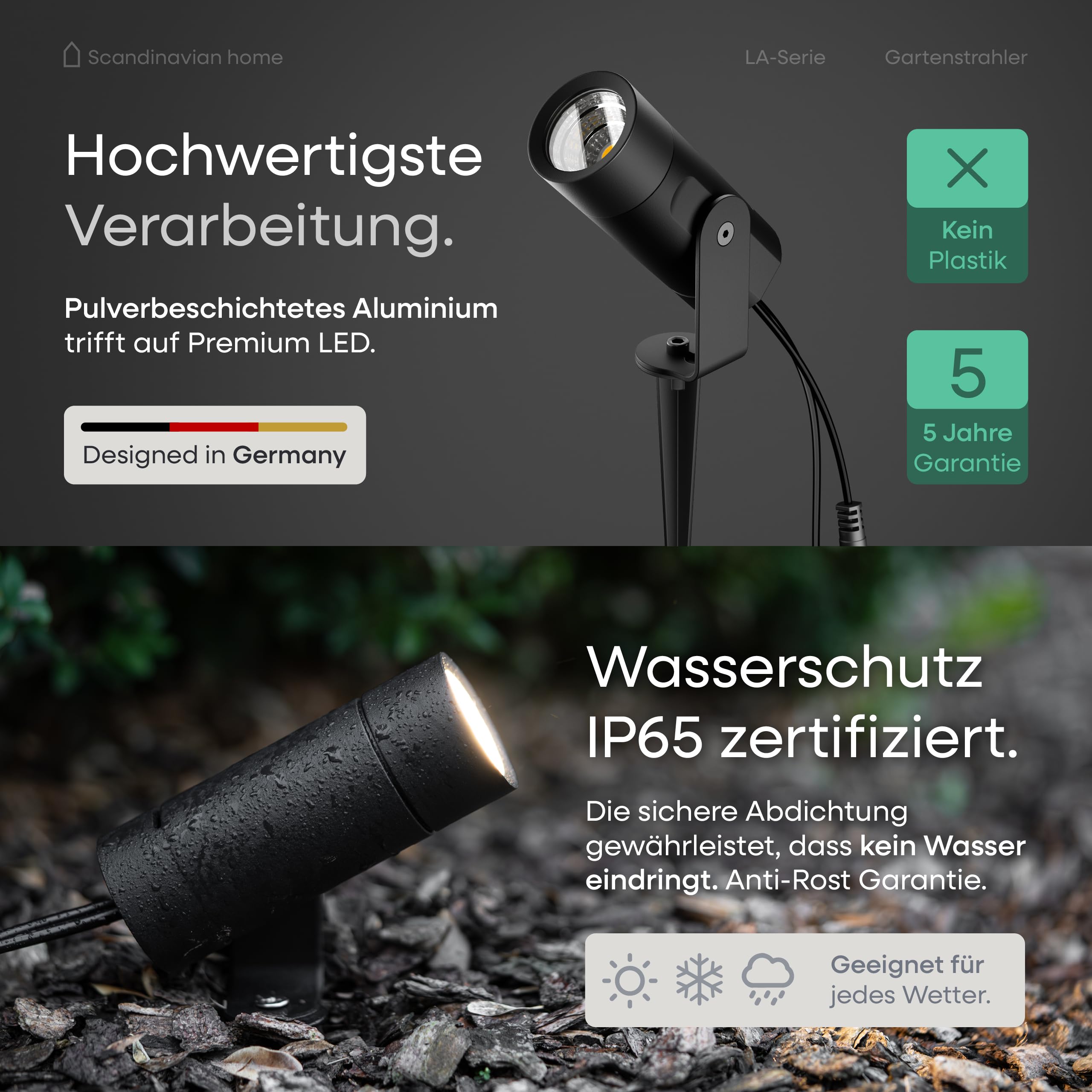 Scandinavian home Gartenbeleuchtung 4er Set - 12V LED Gartenstrahler mit Erdspieß, IP65 Wasserdicht, 3000K Warmweiß, Strahler Außen - Erweiterbare Gartenbeleuchtung mit Strom für Garten & Wege