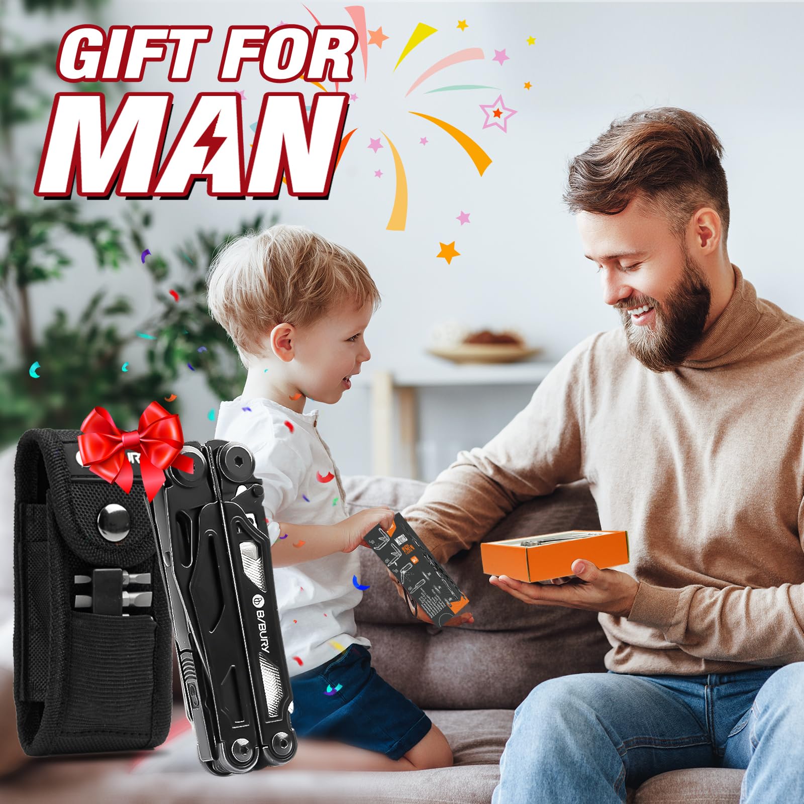 BIBURY 16 in 1 Multi Tool faltbare Zange mit verbesserter Schere und Schraubendreher, mit Nylontasche, ideal für Outdoor, Wandern, DIY, Reparaturen, Geschenk für Papa Männ