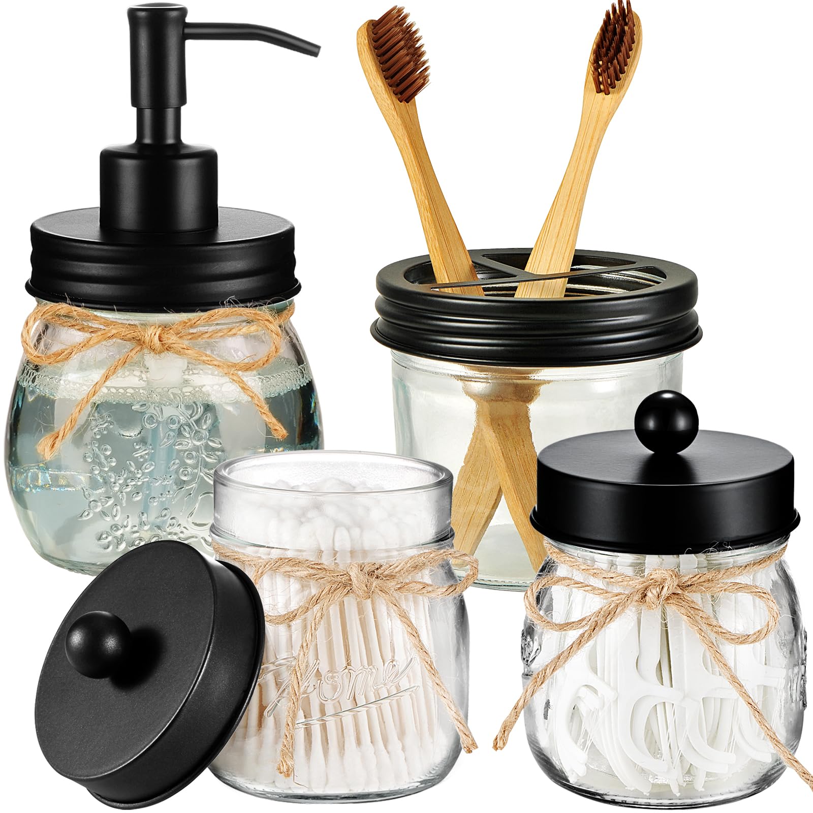 Farmhouse Glass Mason Jar Bathroom Accessory Set