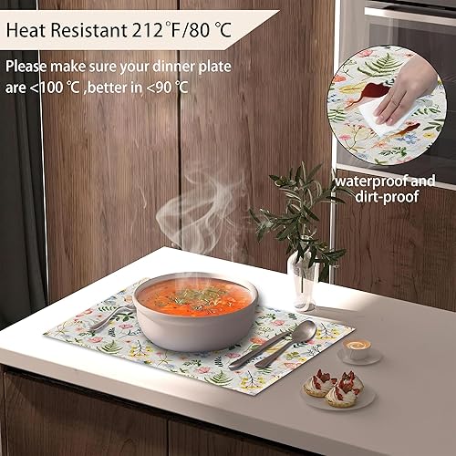 Miniatura 5 de Juego de 6 manteles individuales con diseño de flores silvestres y flores, lavables, resistentes al calor, resistentes al calor, para fiestas,