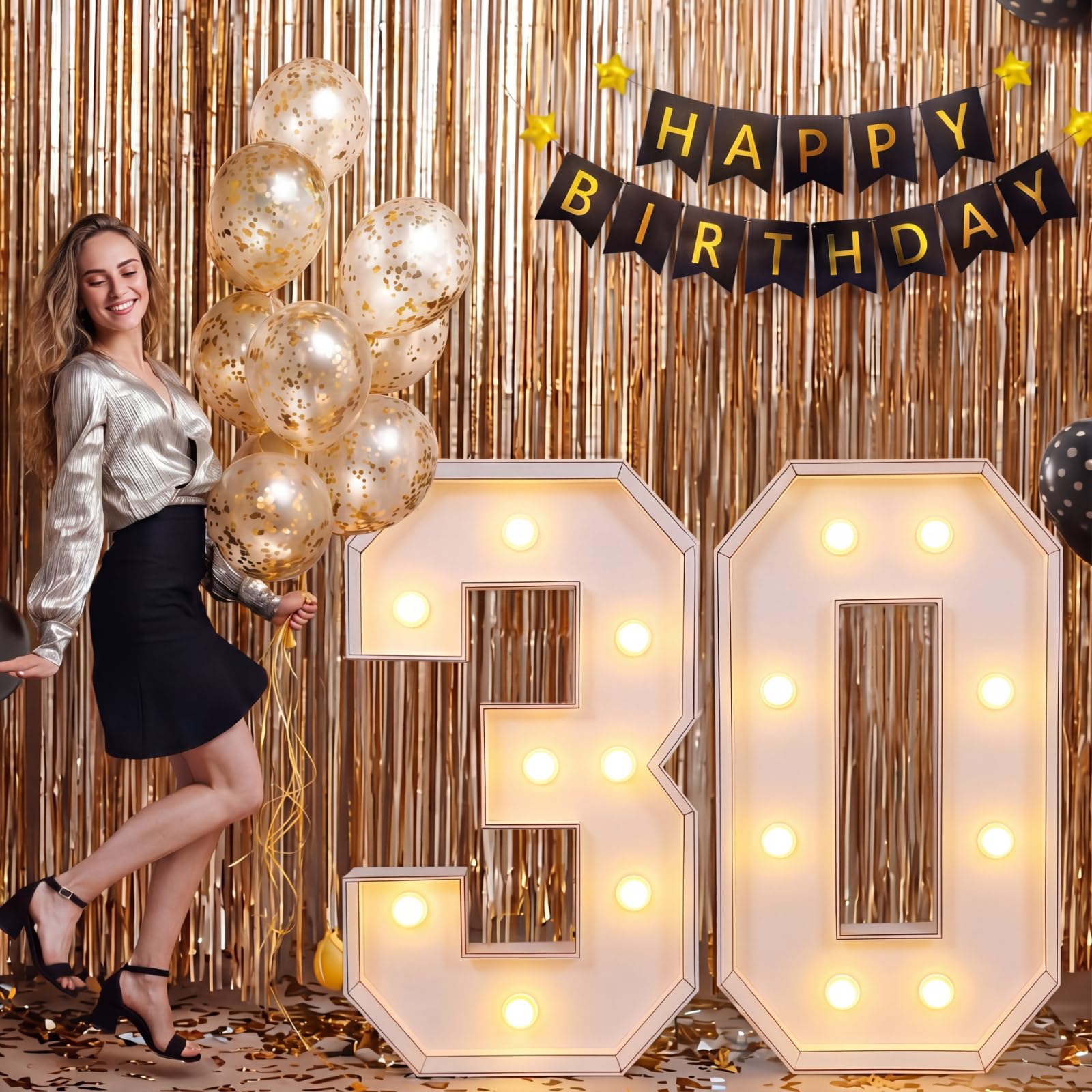Número gigante 30 iluminado carpa de plástico 4 pies para decoración de cumpleaños y aniversarios