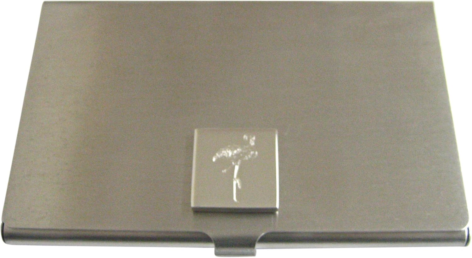 Kiola Designs Silver Toned Etched Flamingo Bird Business Card Holder