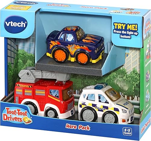 Miniatura 4 de VTech Toot-Toot Drivers - Paquete de 3 autos con camión de bomberos, coche de policía y corredor  Juguete interactivo para niños pequeños para