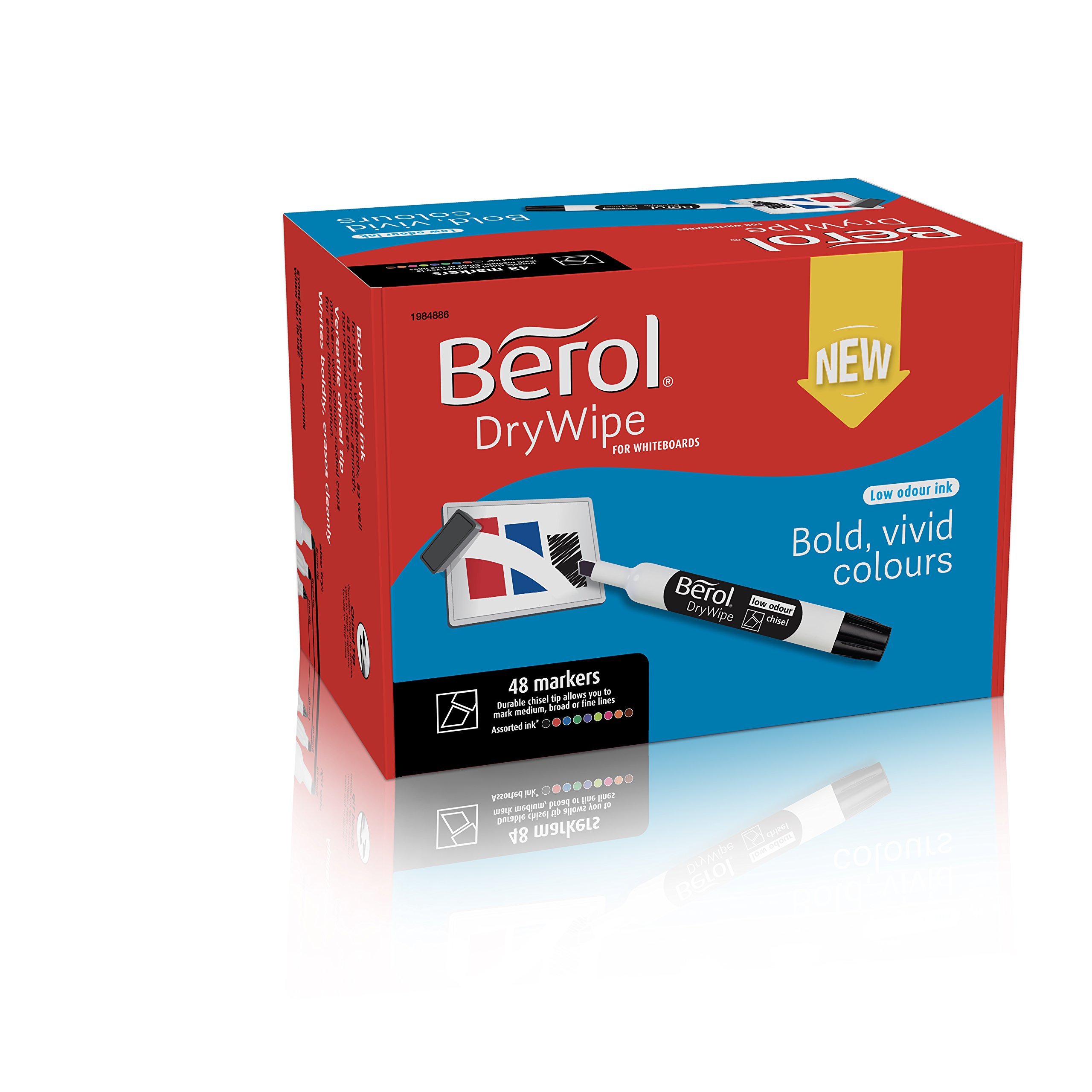 Berol Dry Wipe Whiteboard Marker Pens Chisel Tip Assorted Colours 48 Count Dry Erase Markers, 1 count (Pack of 48)