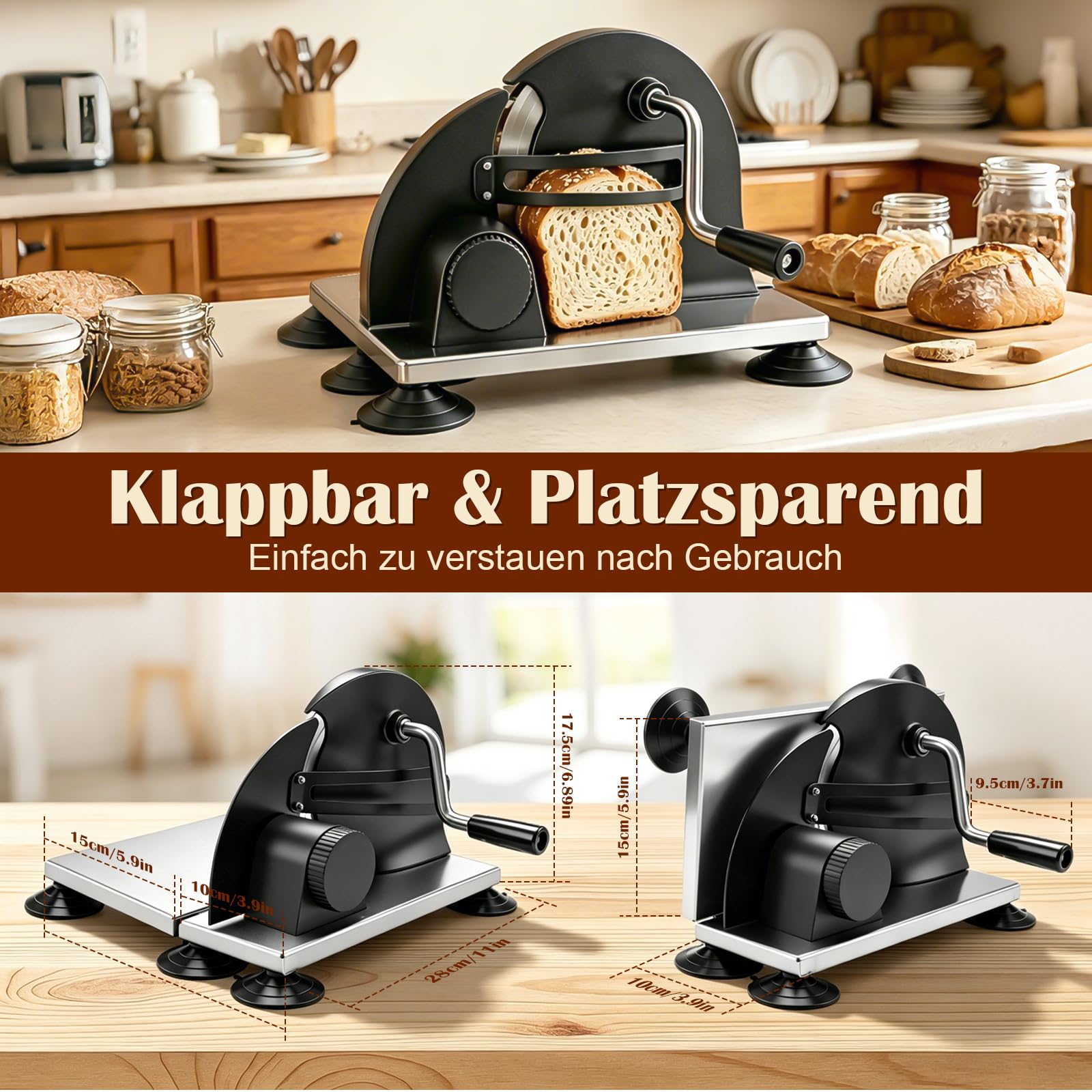 Manueller Brotschneider mit Edelstahlklinge, klappbar, für gleichmäßige Brotscheiben – Haushalt & Küche