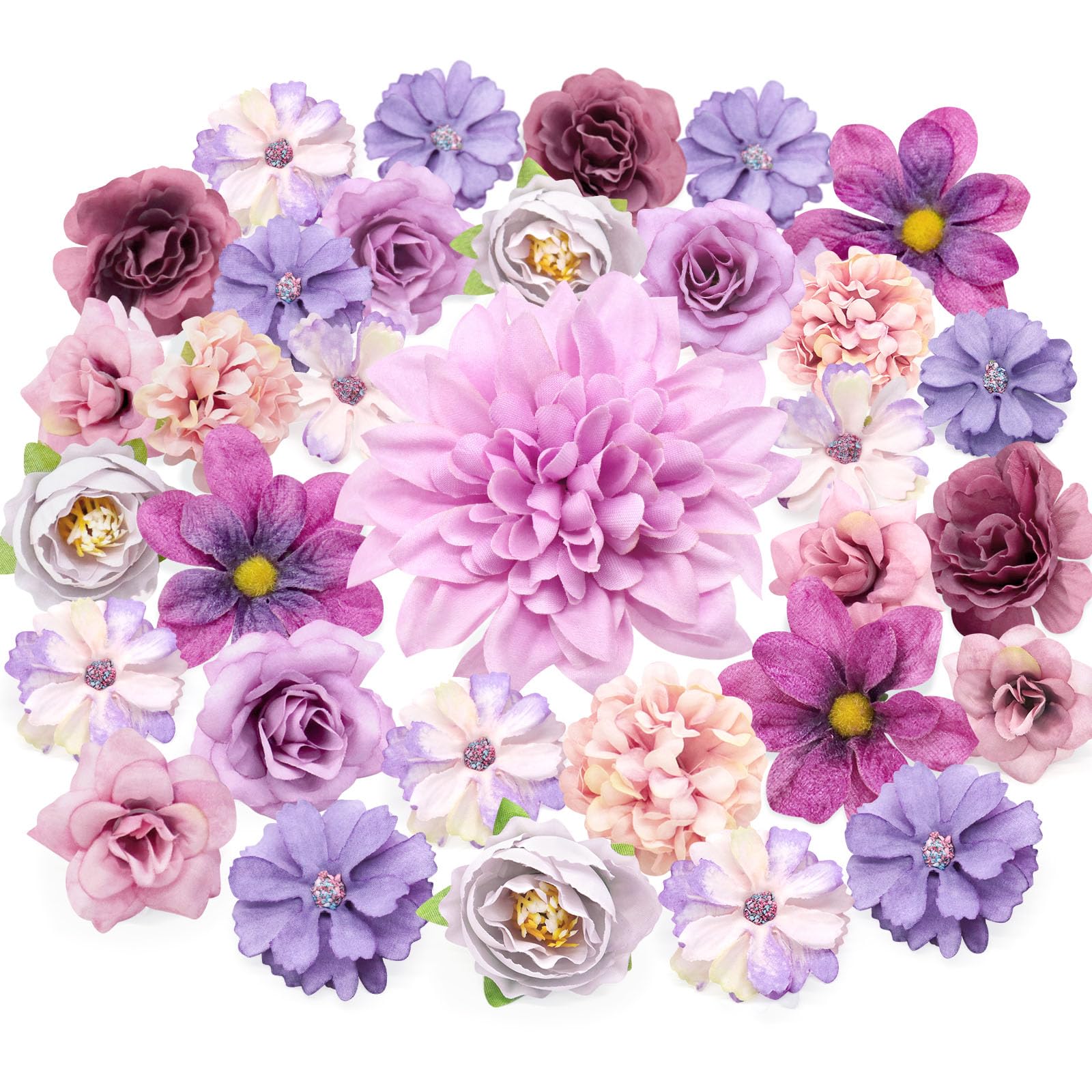 MOTONG 30-50 PCS Artificial Flowers for Cake Decoration-Purple Artificial Flower Heads for Cake Decorations Purple Cake Flowers Bridal Bouquet Flower Wall Panel Party Wedding
