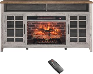 55 inch TV Media Stand with Electric Fireplace Inserts Heater,Gray Wash Color