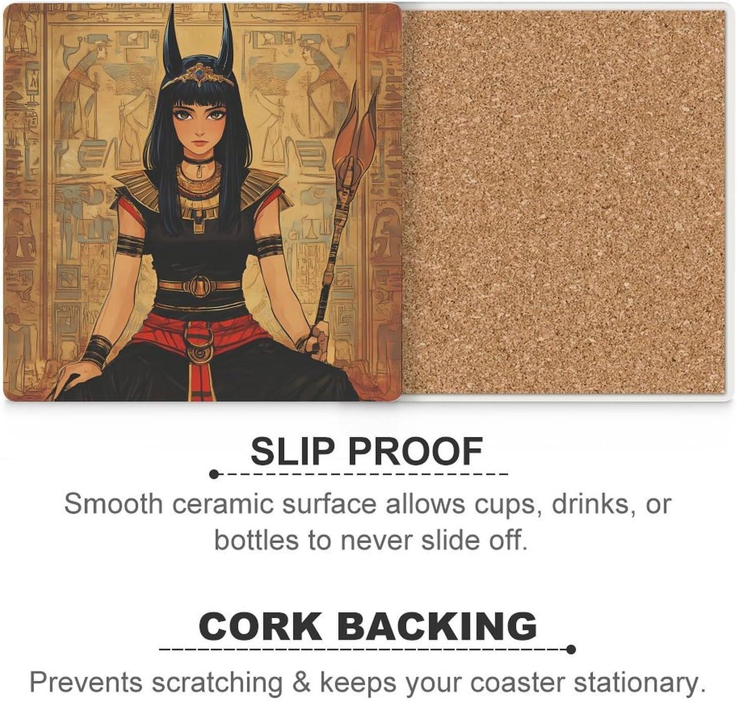 Ancient Egypt Goddnes Hathor Funny Ceramic Coasters for Drink Absorbent Cup Holders Tabletop Protection