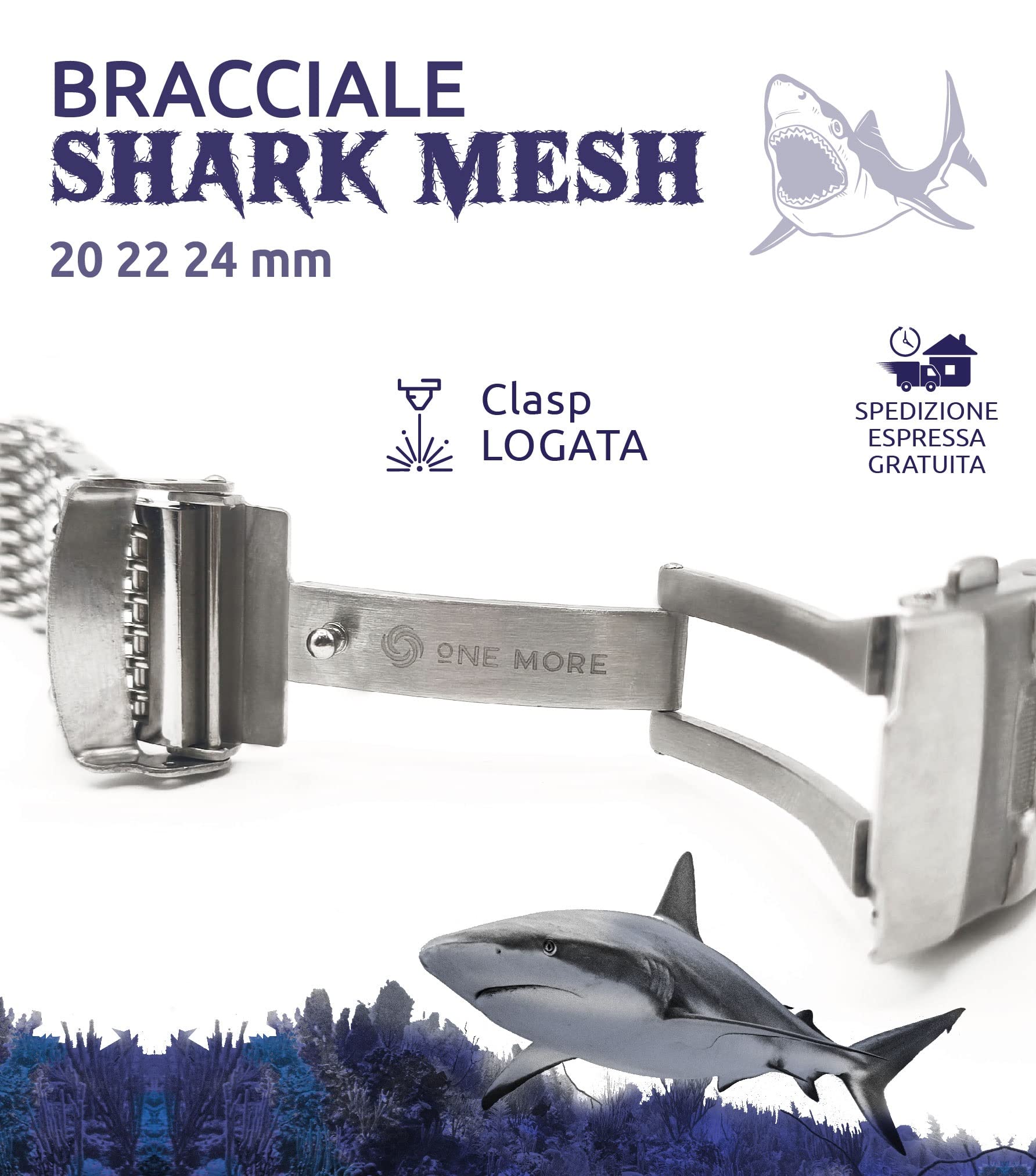 Bransoletka Shark Mesh ze stali nierdzewnej ONE More STRAP 20mm22mm 24mm kompatybilny z Citizen Promaster i Seiko SKX sub diver pasek do zegarka milan