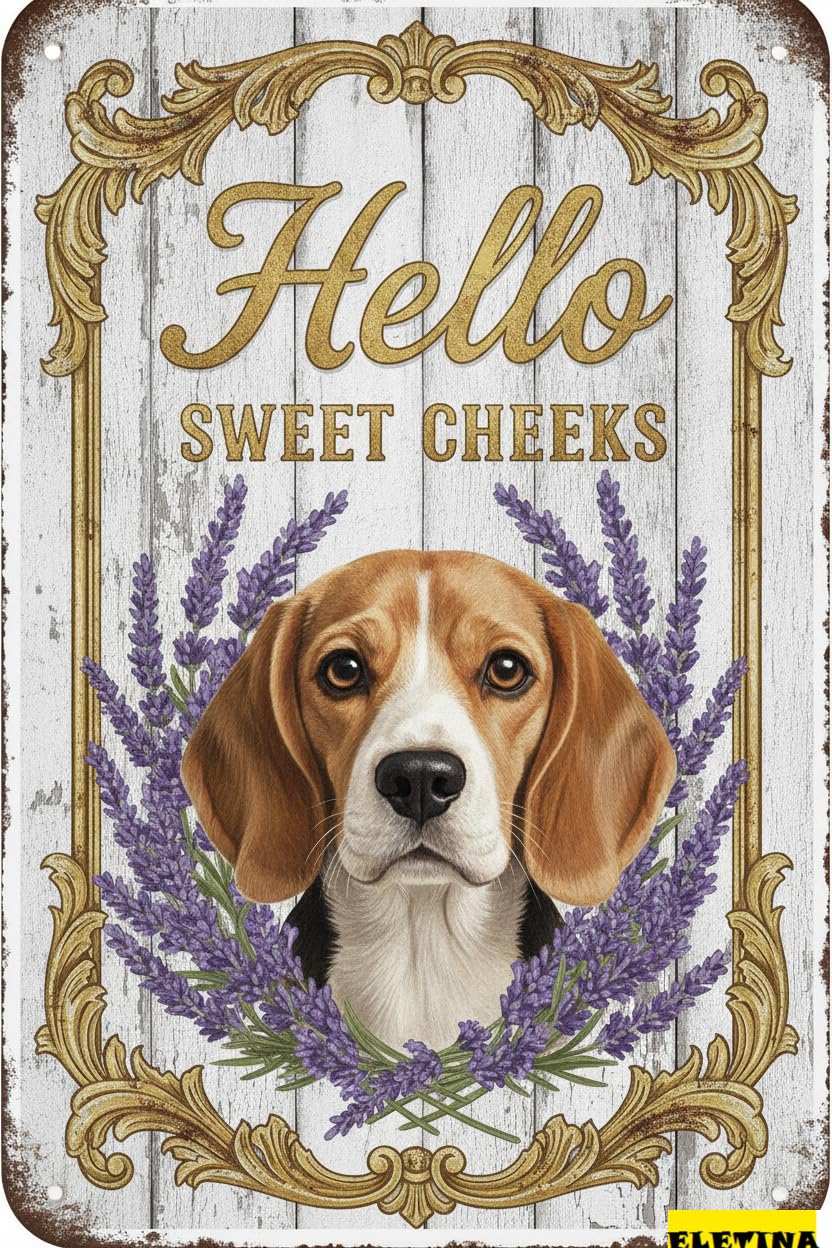 Personalized Sign for Man Cave Beagle Tin 12x8 In Vintage Dog Metal Hello Sweet Cheeks Funny Tin Retro Metal Home Farm Toilet Restroom Washroom Wall Decor Gift(2804) Private Property Decorative