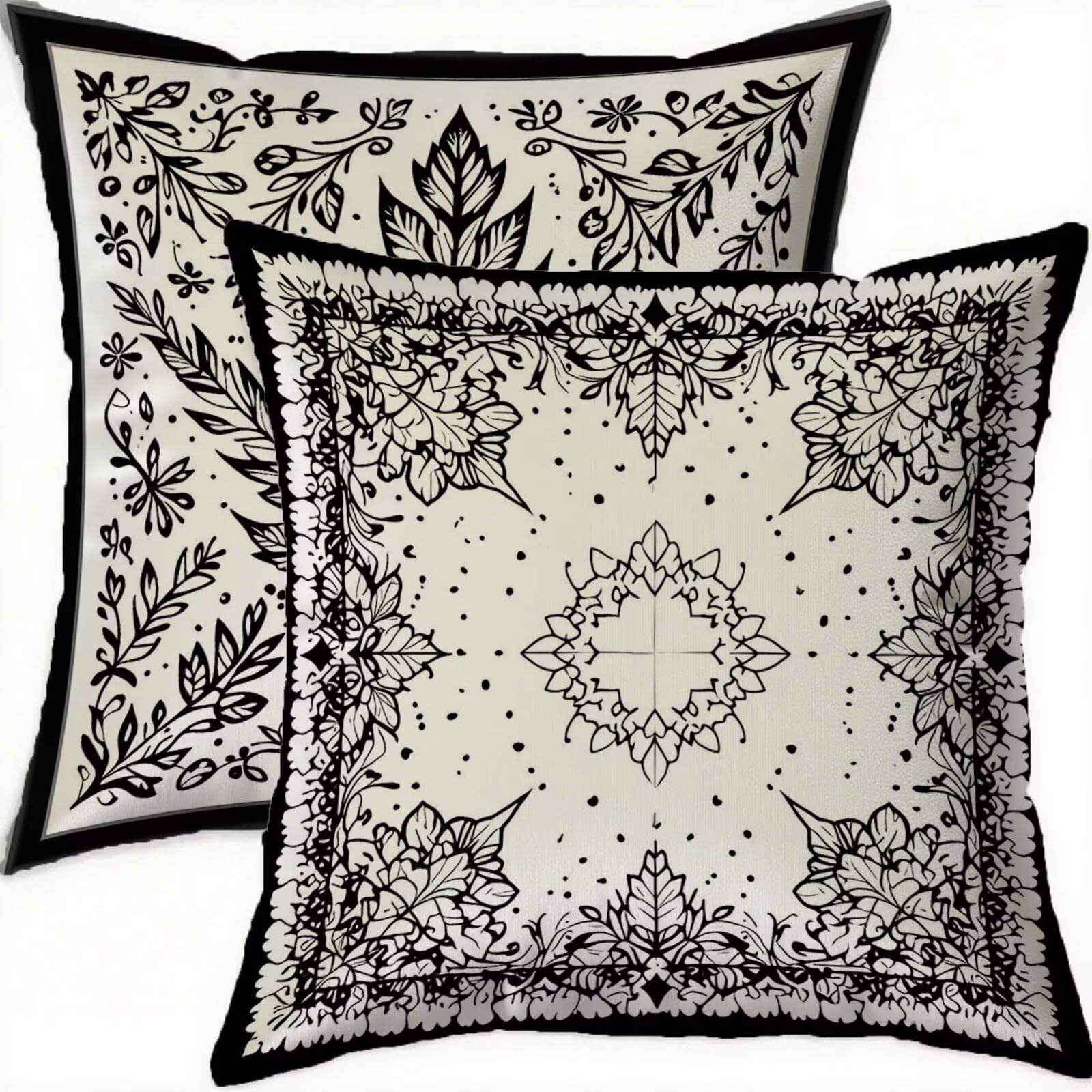 Housse coussin 60x60cm imperméable lot de 2 en velours géométrique noir
