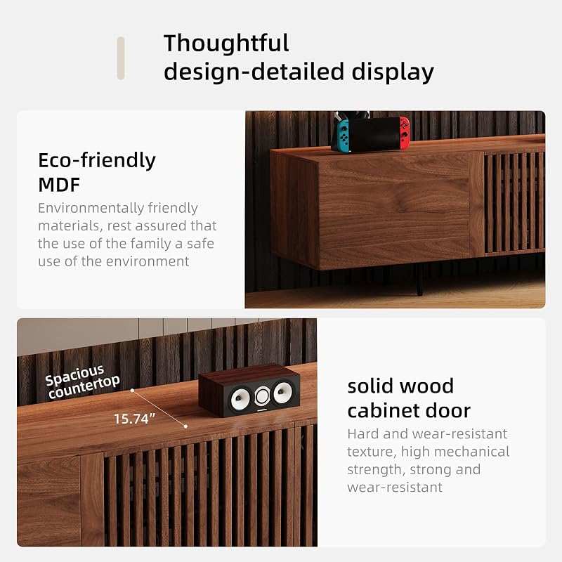 95" Mid‑Century Walnut TV Stand Media Console Fits Up to 90"TV image 7