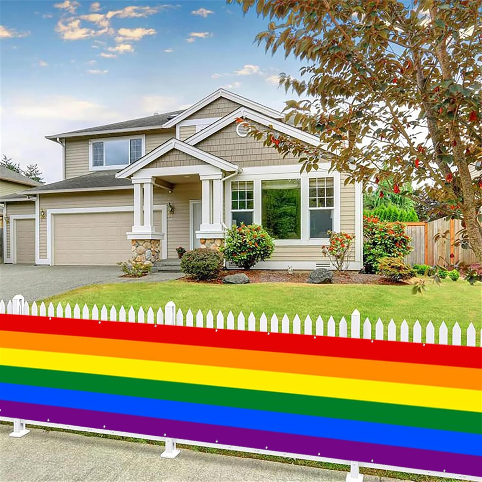 SK Studio Balkon Sichtschutz 90x300cm Balkonverkleidung UV-Schutz Windschutz Wasserdicht Blickdichte mit Kabelbinder für Garten Balkon Zaun Terrassen, Regenbogen