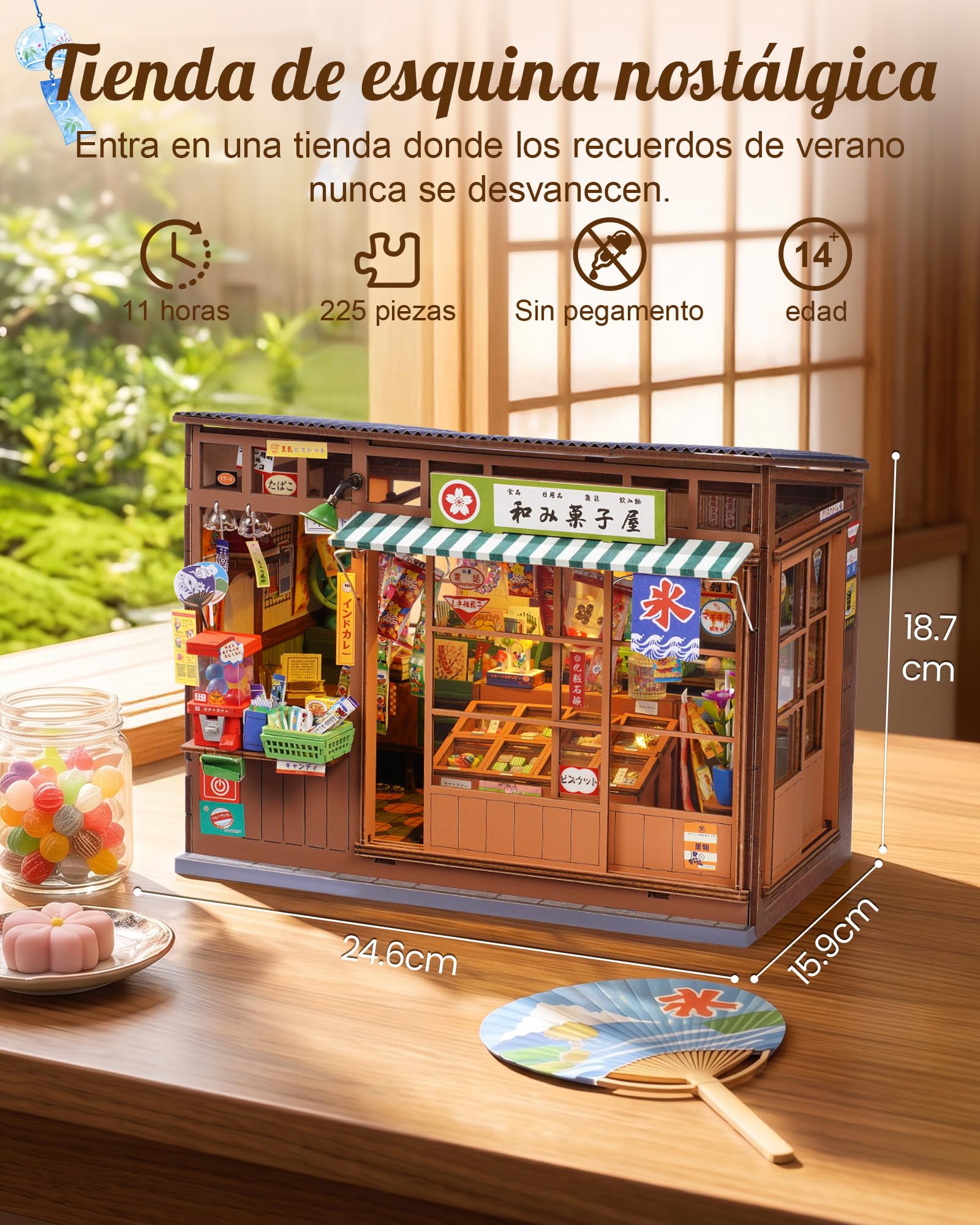 Rolife Book Nook Japan Nostalgic Corner Shop, DIY Miniature House con LED
