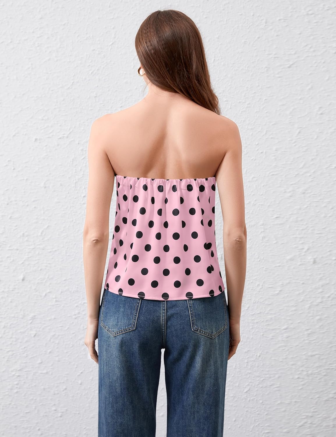 Ythomm Womens Polka Dot Tube Tops Strapless Side Slit Backless Tank Top Casual Bandeau Blouse Going Out Tank Shirt - Image 3