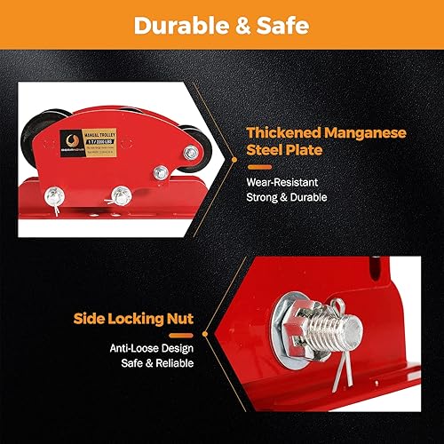 Miniatura 2 de BEAMNOVA Carro manual para I-Beam 1 tonelada de empuje engranado arriba para PA600 PA700 PA800 PA900 PA1000 polipasto eléctrico con 6 ruedas