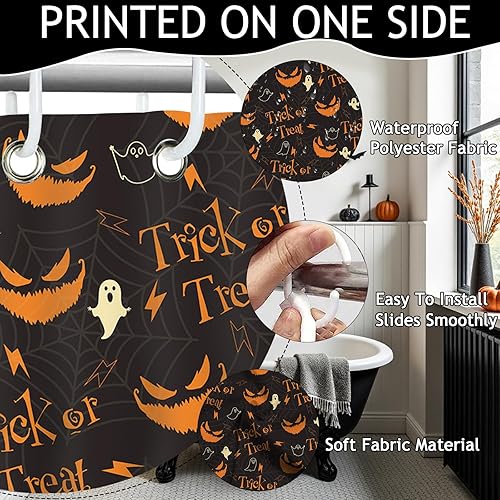 Miniatura 4 de Mocsicka Cortina de ducha de Halloween para baño, divertida cortina de ducha de calabaza con 12 ganchos, cortina de baño de fantasma espeluznante