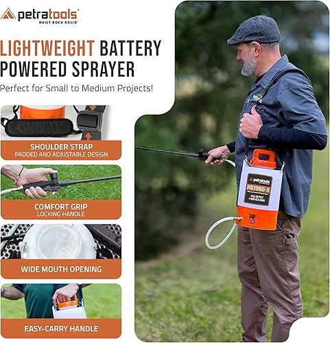 Miniatura 2 de Petra Tools HD1000-S - Pulverizador eléctrico resistente para control de malezasplagas en césped y jardín, con batería, cargador y 2 boquillas (1