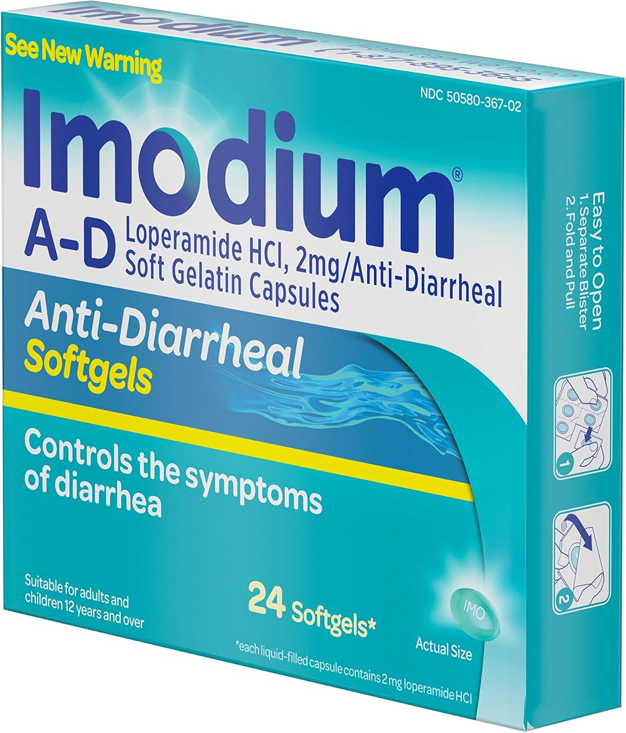 Imodium A-D Anti-Diarrheal Medicine Softgels, 2 mg Loperamide Hydrochloride, 24 ct. : Health & Household