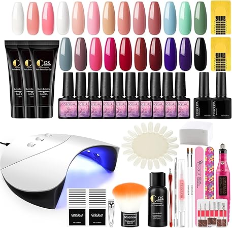 Amazon Co Jp Coscelia ジェルネイルセット ジェルネイル スターターキット ジェルネイルキット色 3色長さ出しジェル カラー ジェル 36wuv Ledライト付き トップとベース付き 自宅 ネイルアートキット 操作簡単 初心者向き ホーム キッチン