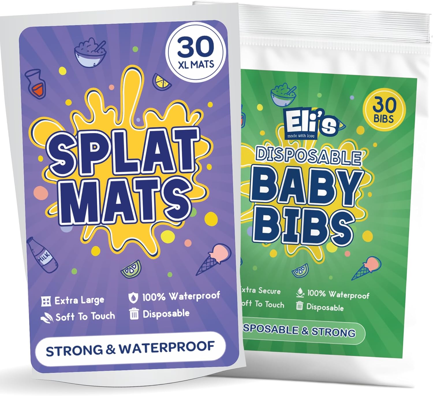 Eli with Love Disposable Splat Mats & Baby Bibs