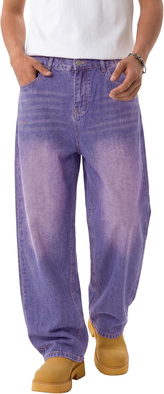 EMMIOL Baggy Jeans Men Wide Leg,Y2k Hip Hop Skater Denim Cargo Pants Vintage Loose Fit,Relaxed Long Trousers Streetwear