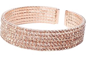 18k Rose Gold Plated Cubic Zirconia Cuff Open Bangle with Sparkly Rhinestone...