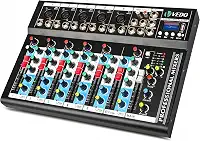 VEDO Mixer de Áudio Profissional 7 Canais VDA107L com Bluetooth, Entrada USB, Efeitos Digitais, Phantom Power +48V para Podcast, DJ, Gravação e Transmissão Ao Vivo - Mesa de Som Compacta 127/220V