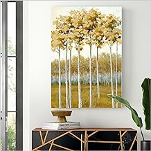 Birch Tree Wall Art Gold Foil Canvas Wall Art with Abstract Forest Paintings Artwork Yellow Tree Bathroom Wall Decor Picture Wall Art for Living Room Room Wall Decor Framed 16"x24"((40x60cm)…