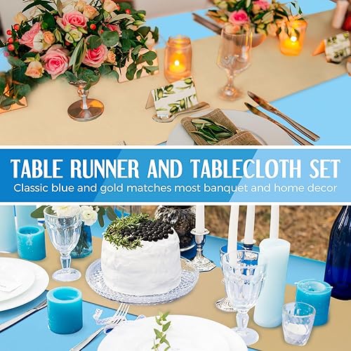 Miniatura 5 de Tudomro Mantel desechable de plástico de 54 x 108 pulgadas con camino de mesa de satén de 12 x 108 pulgadas para decoración de bodas, graduaciones,