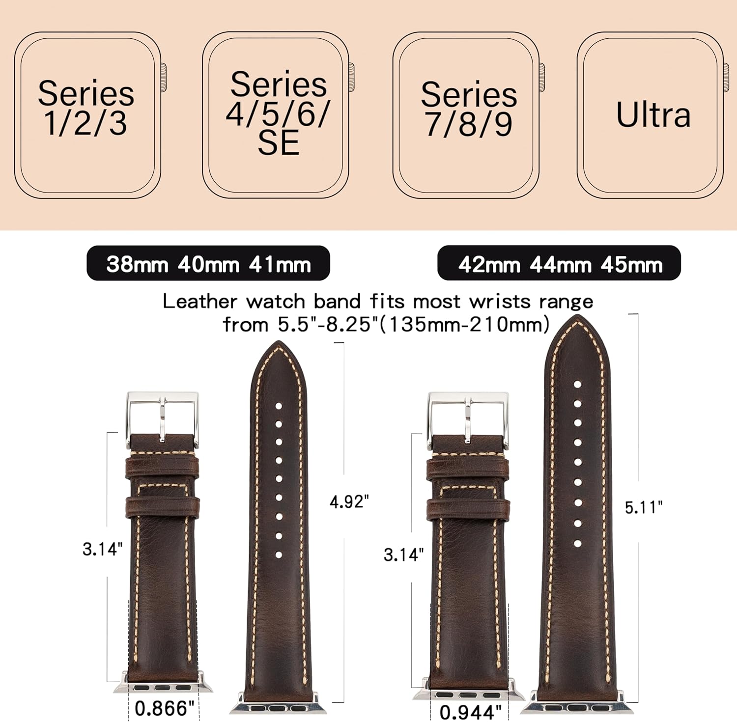 Vintage Leather Bands Compatible with Apple Watch Band 38mm 40mm 41mm 44mm 45mm 46mm 49mm,Wax Oil-tanned Leather Strap for Men Women iWatch Ultra 3/2/1 SE SE2 SE3 Series 11 10 9 8 7 6 5 4 3 2 1 - Image 5