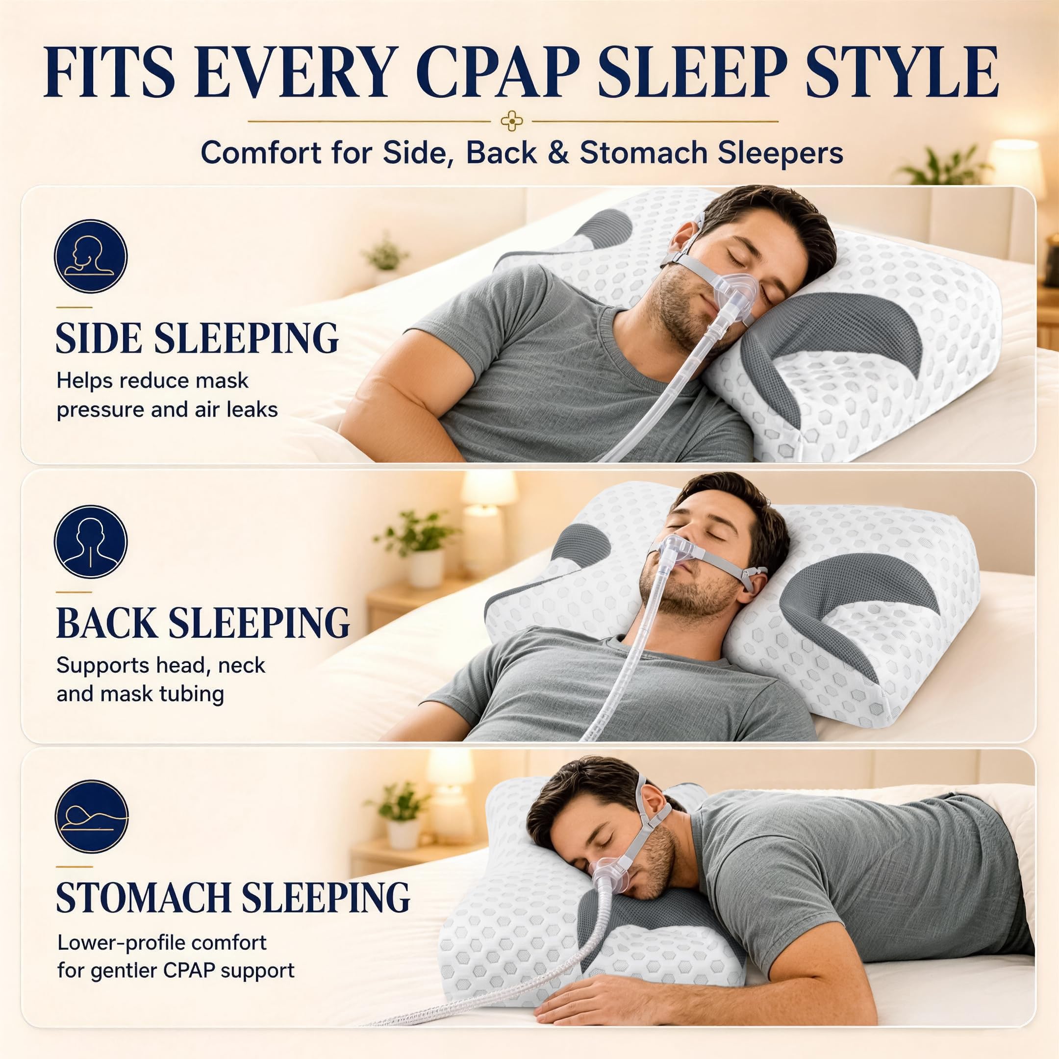 ZLYSYCM Cuscino in Memory Foam per Chi Dorme di Lato, Cuscino per Apnea Notturna, Adatto a Tutte le Maschere CPAP, Supporto per il Collo, King Size