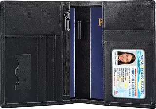 STAR VISTA Phoenix Leather Passport Holder, Slim Bifold Travel Wallet -RFID Blocking, Coin Pocket, Card Slots, SIM Slots (Black Calfskin)