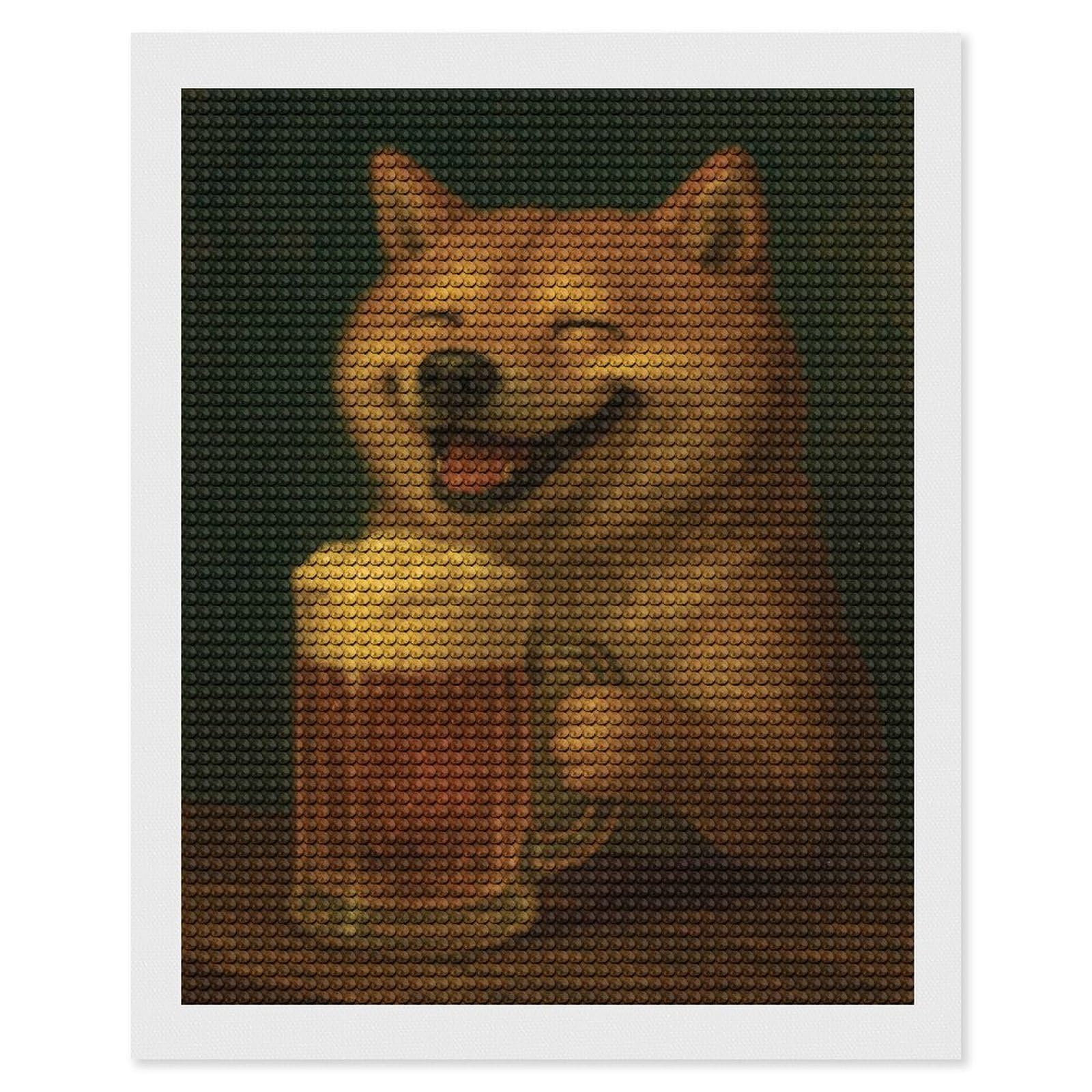 Junmoney Happy Shiba with Beer Diamond Painting Set 16"x20", Neat Printed Canvas, with Tool Kit, Bedroom Decor, Gift Idea, Complete Accessories