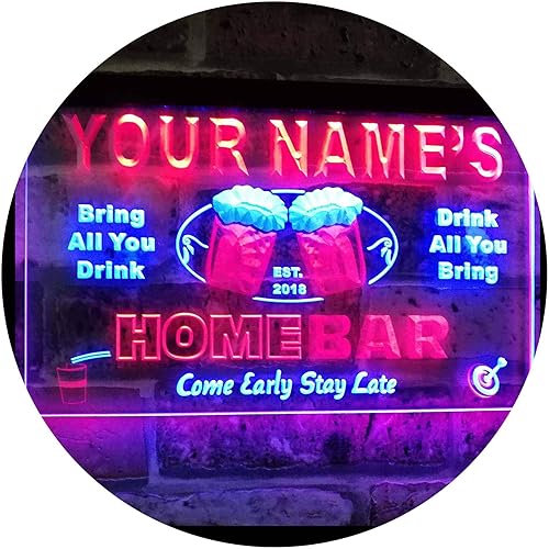 Letrero de neón LED de doble color con texto en inglés "Bar Beer Est. Year", color azul y rojo, 16 x 12 pulgadas st6s43-p-tm-br