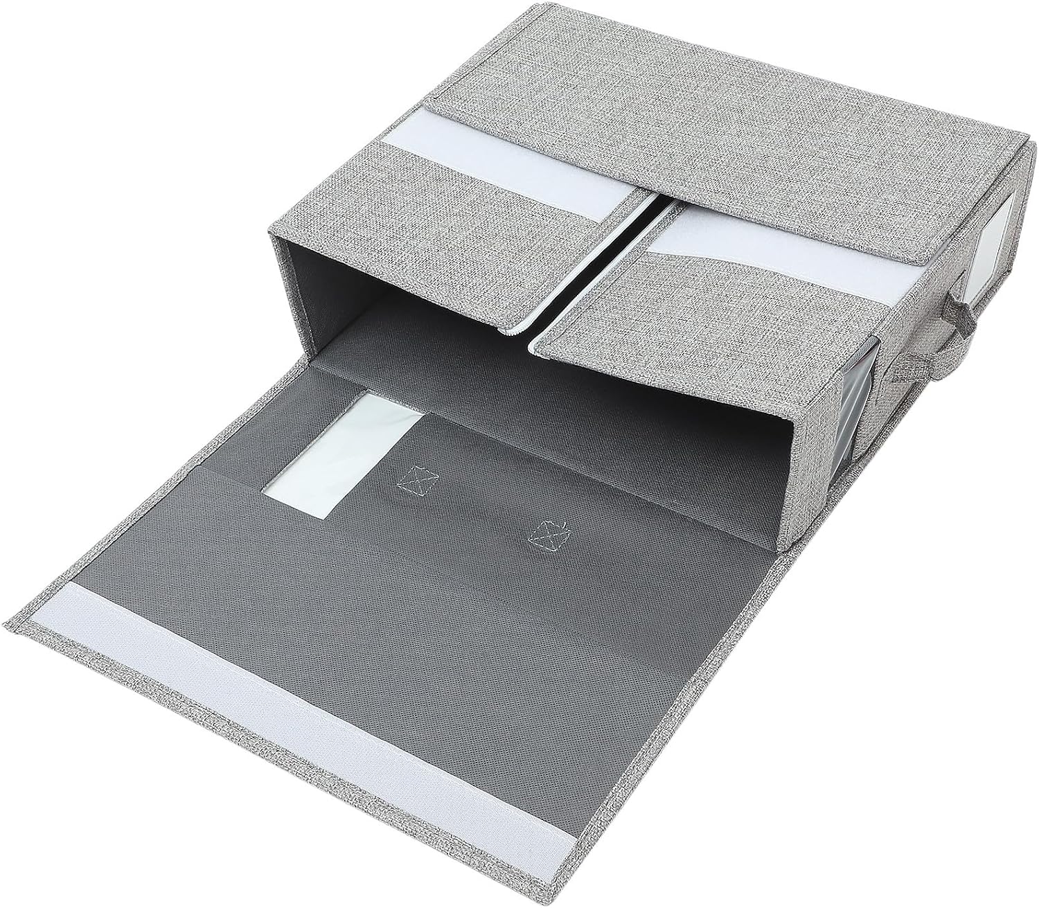 Foldable Bed Sheet Organizer with Window, Fabric Blanket Storage Box for Closet and Under-Bed Use, Zippered Bedding Storage Container for Linen and Pillowcases, Gray