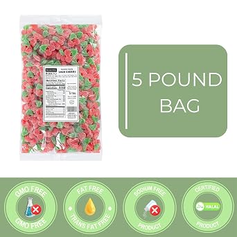 Kervan Sour Cherry Gummy Candy, 5 lb Bulk Bag