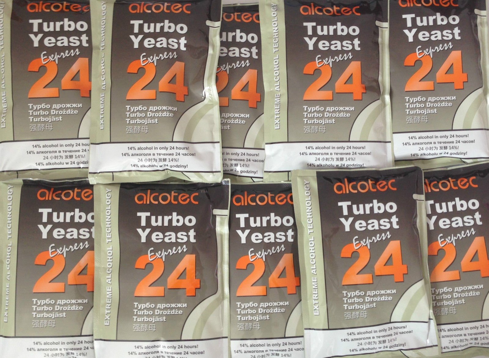 10 x Alcotec Turbo Yeast - Express 24 - Levadura Turbo, Levadura de Vodka, Levadura para Puré