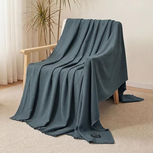 REDKISS Ultra Soft Cotton Throw Blanket with Fringe for Couch, 60" x 80"