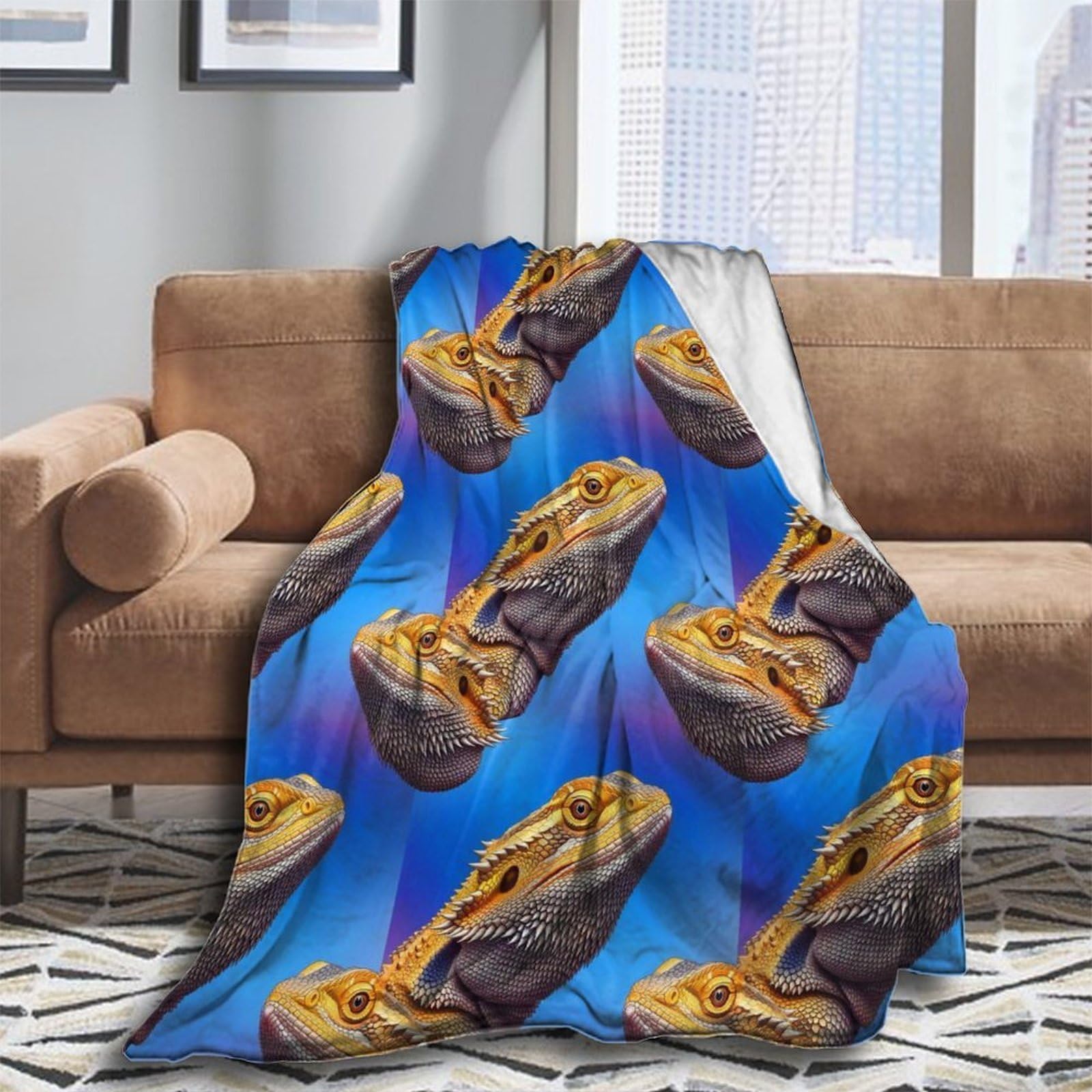 Oudrspo Fleece Blanket for Couch Throw Blanket for Women Men Ice Blue and Red Fire Flame Dragon Cozy Blankets 50x40 Inches